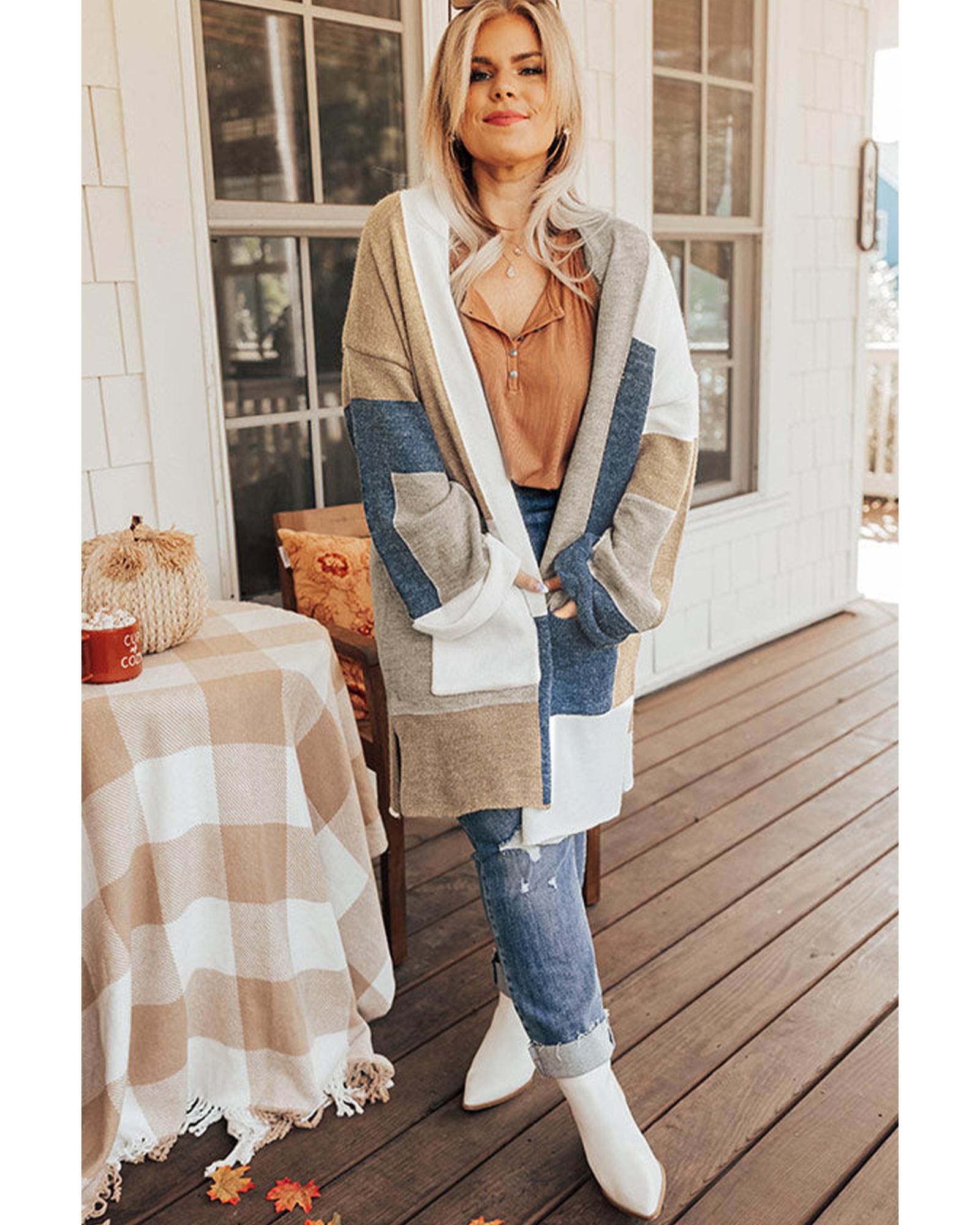 Multicolor Plus Size Colorblock Knit Cardigan - 1X