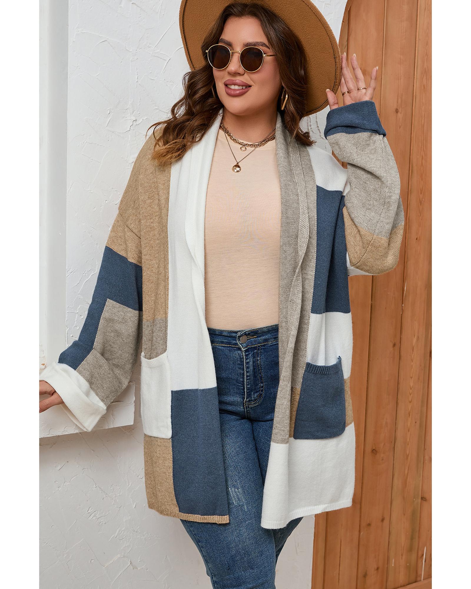 Multicolor Plus Size Colorblock Knit Cardigan - 1X