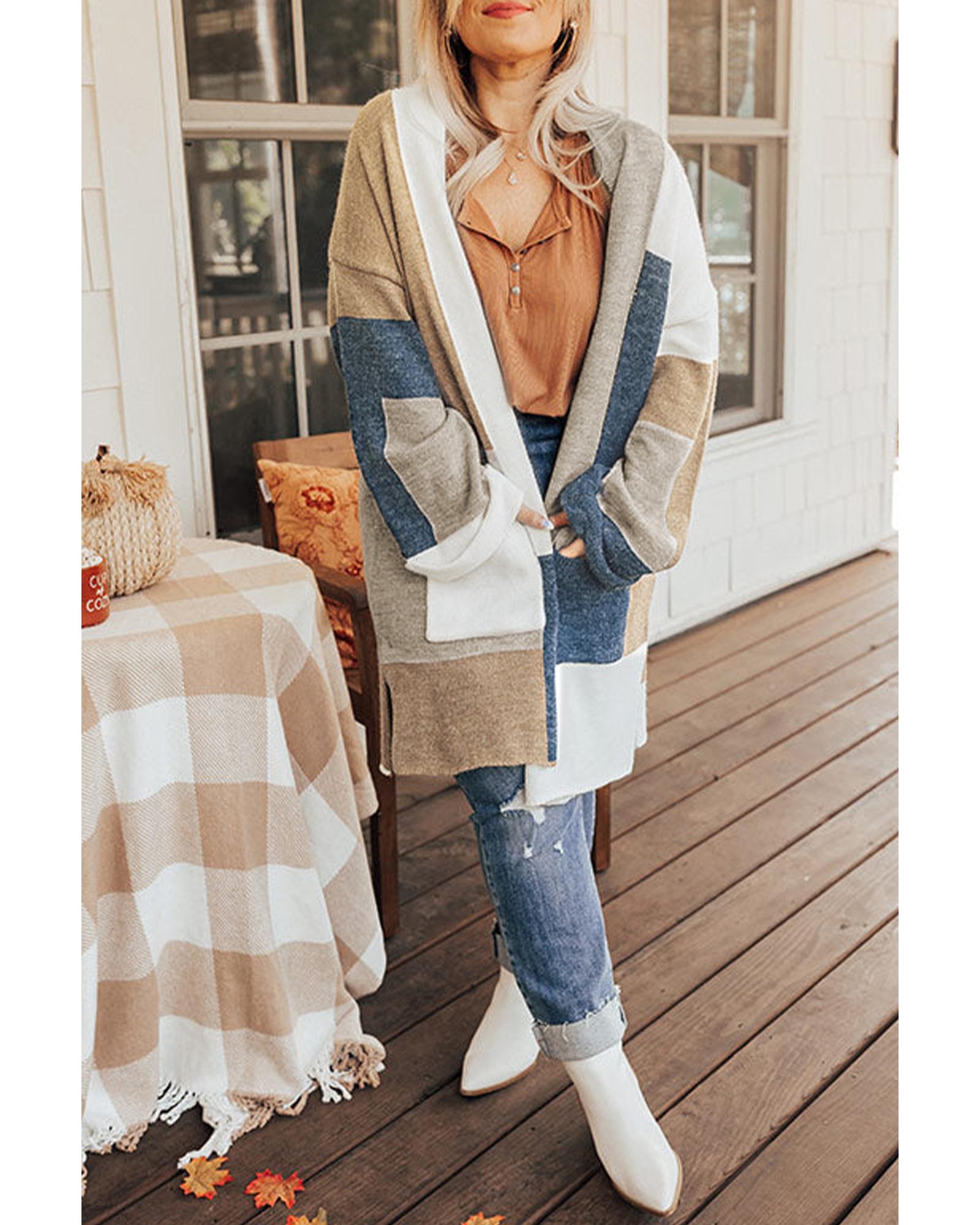 Multicolor Plus Size Colorblock Knit Cardigan - 1X