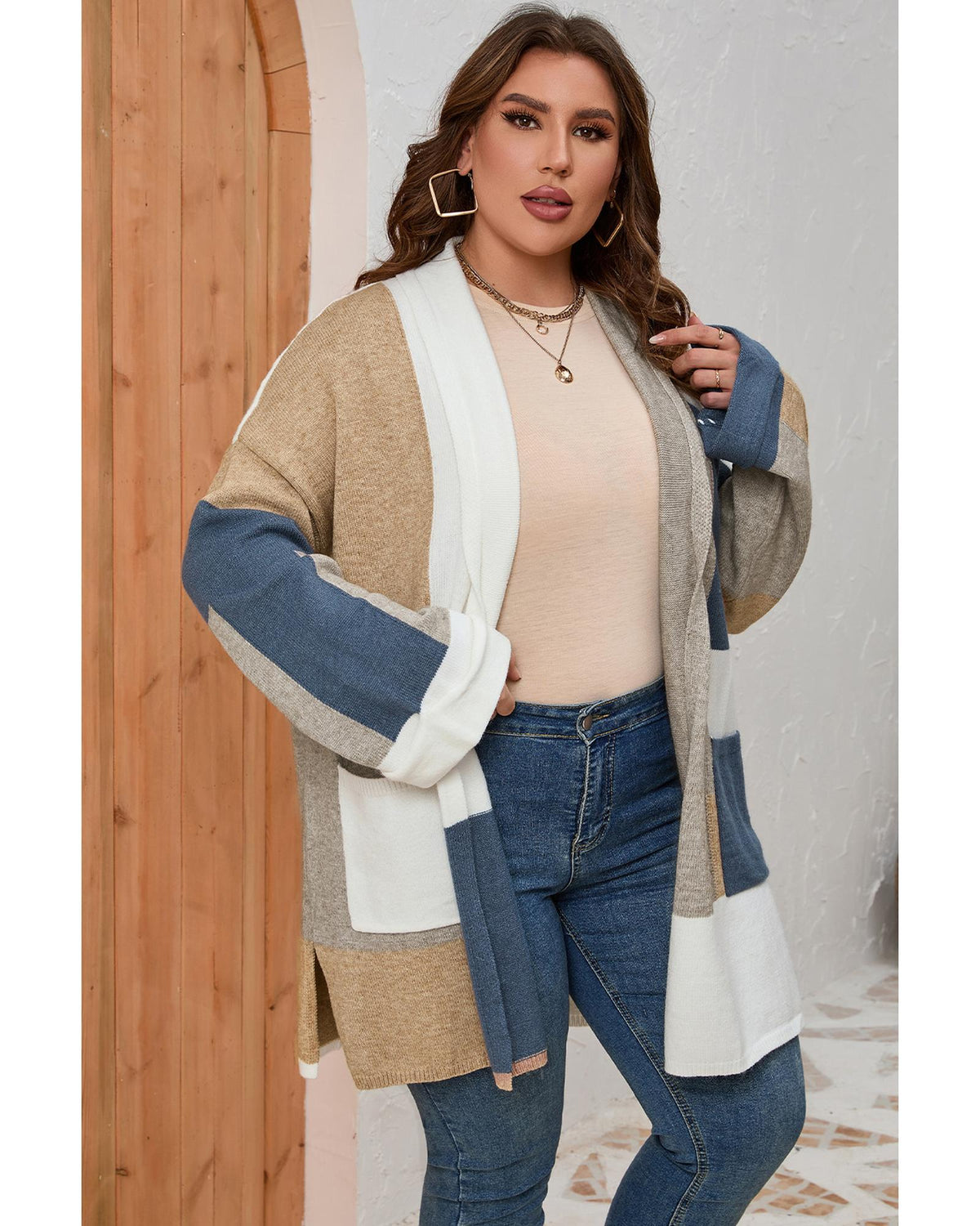 Multicolor Plus Size Colorblock Knit Cardigan - 1X
