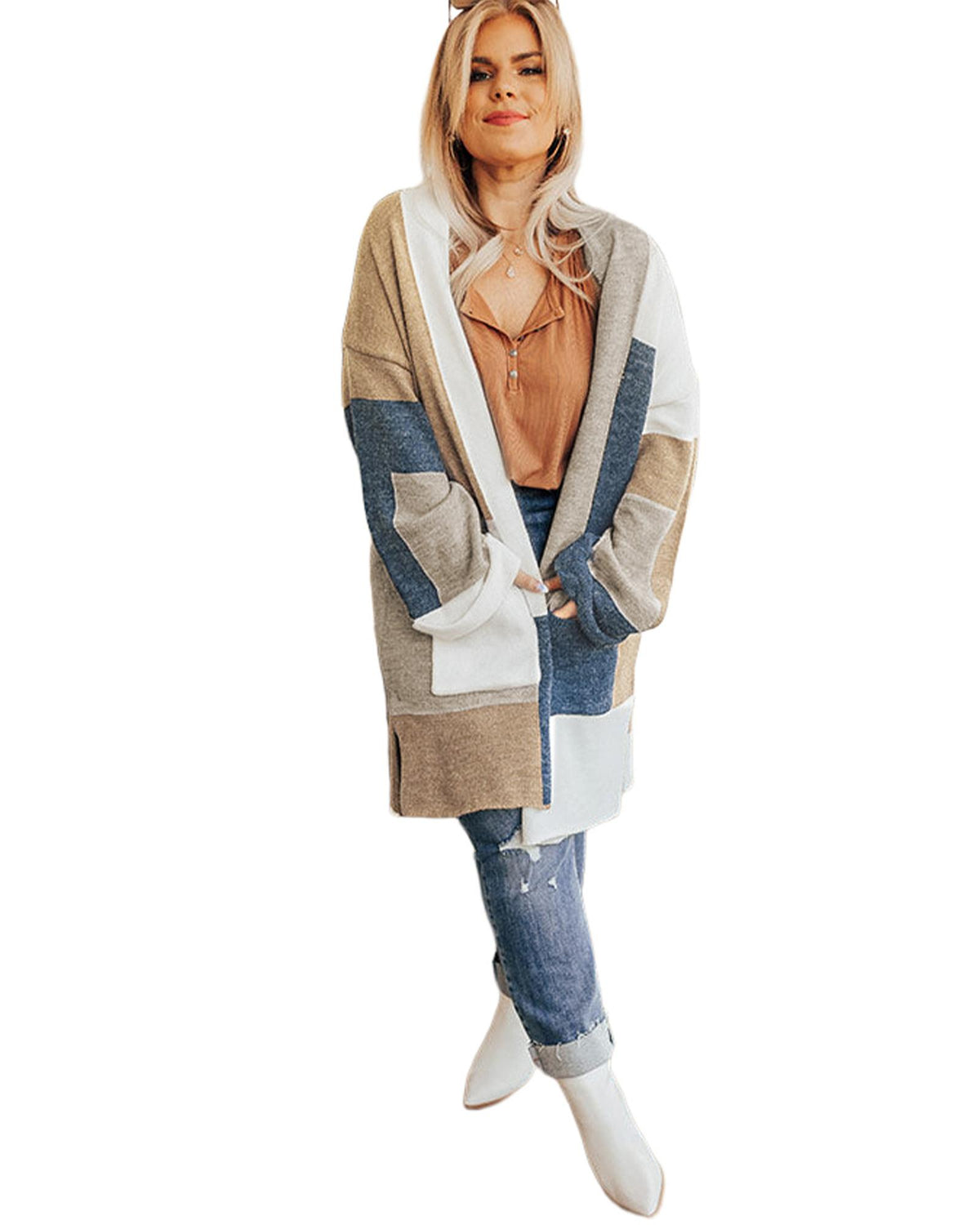 Multicolor Plus Size Colorblock Knit Cardigan - 1X