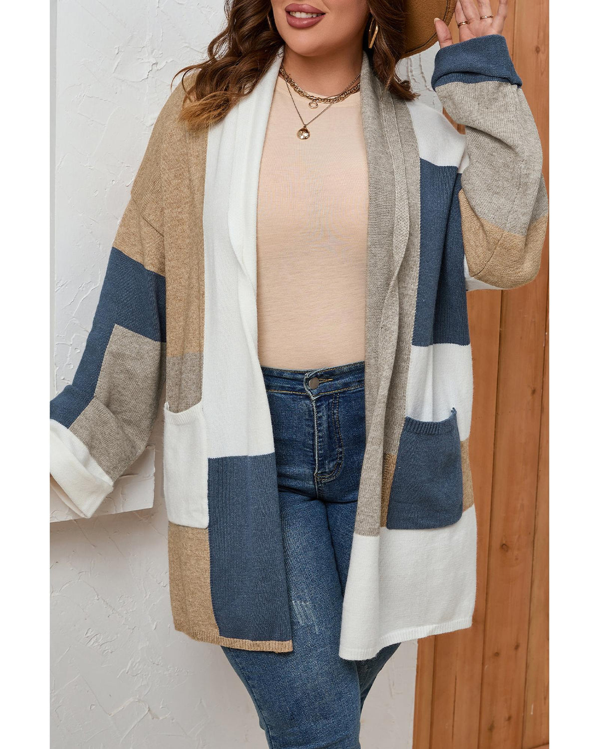 Multicolor Plus Size Colorblock Knit Cardigan - 1X