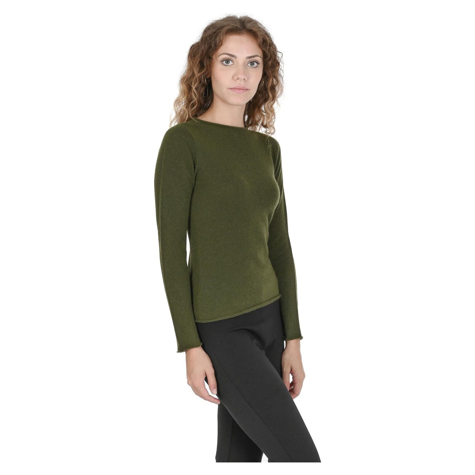 Crown of Edinburgh Cashmere Women's Boat Neck Cashmere Sweater - COE 007 in Verde Oliva - XS