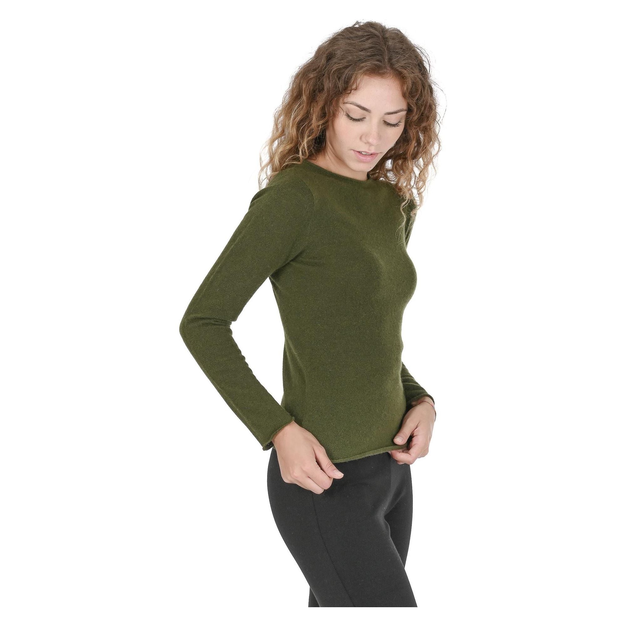 Crown of Edinburgh Cashmere Women's Boat Neck Cashmere Sweater - COE 007 in Verde Oliva - XS