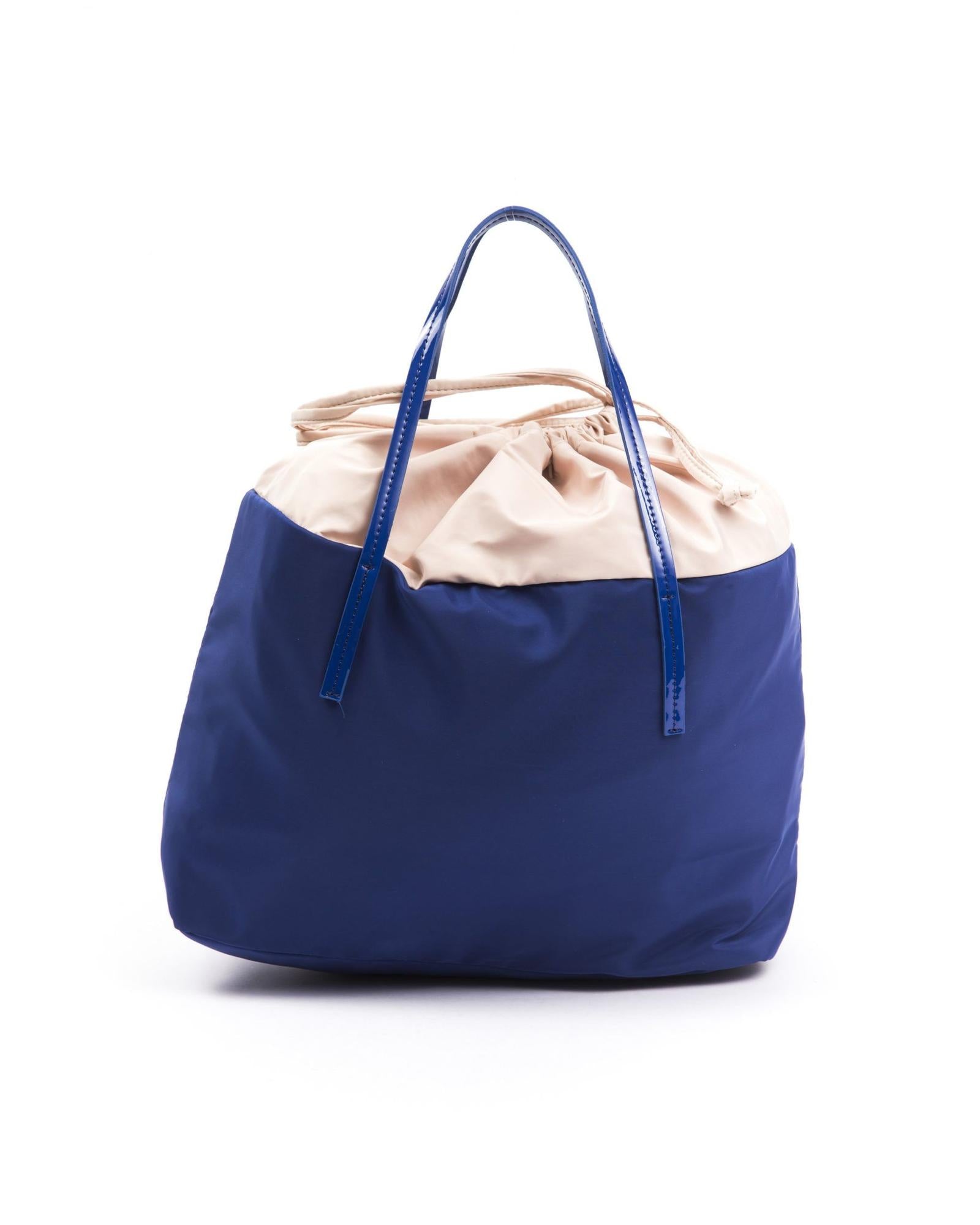BYBLOS Women's Chic Blue Fabric Shopper Tote with Patent Accents - One Size