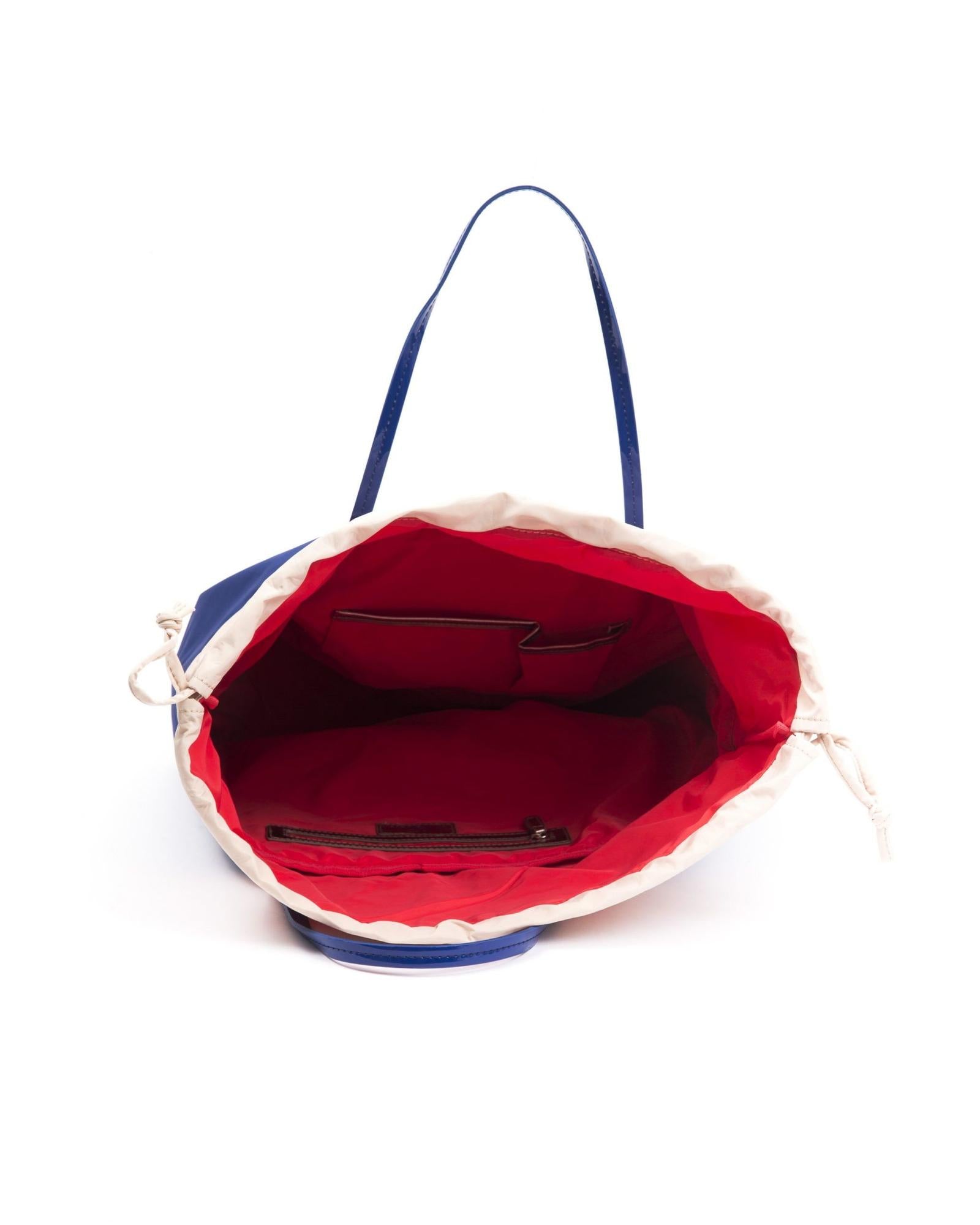 BYBLOS Women's Chic Blue Fabric Shopper Tote with Patent Accents - One Size