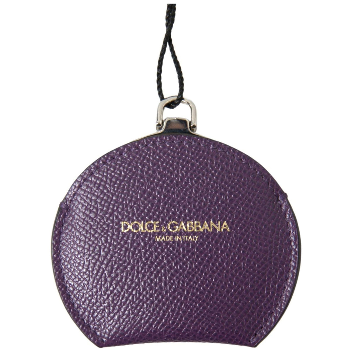 Dolce &amp; Gabbana Women&#39;s Purple Calfskin Leather Round Hand Mirror Holder - One Size