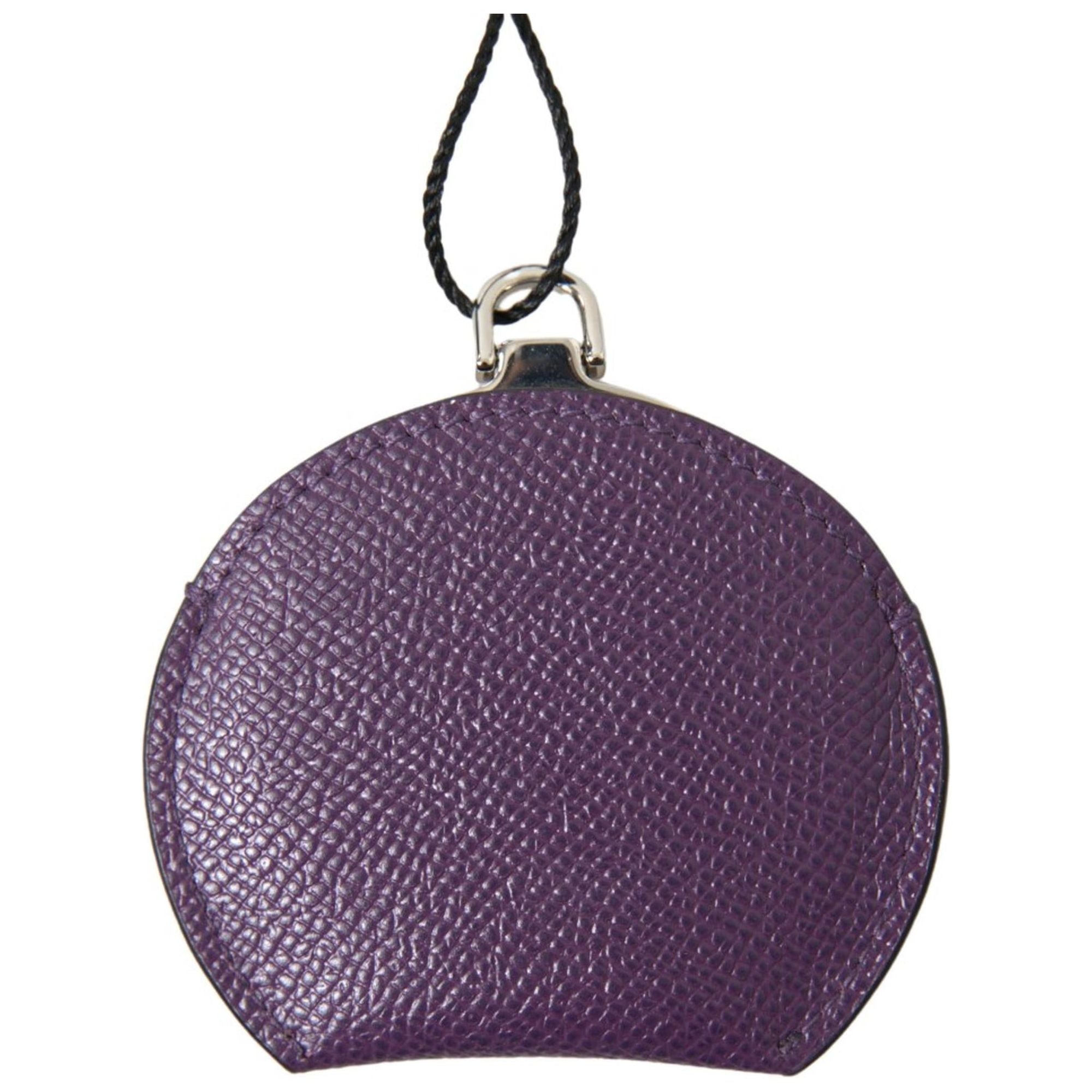Dolce & Gabbana Women's Purple Calfskin Leather Round Hand Mirror Holder - One Size