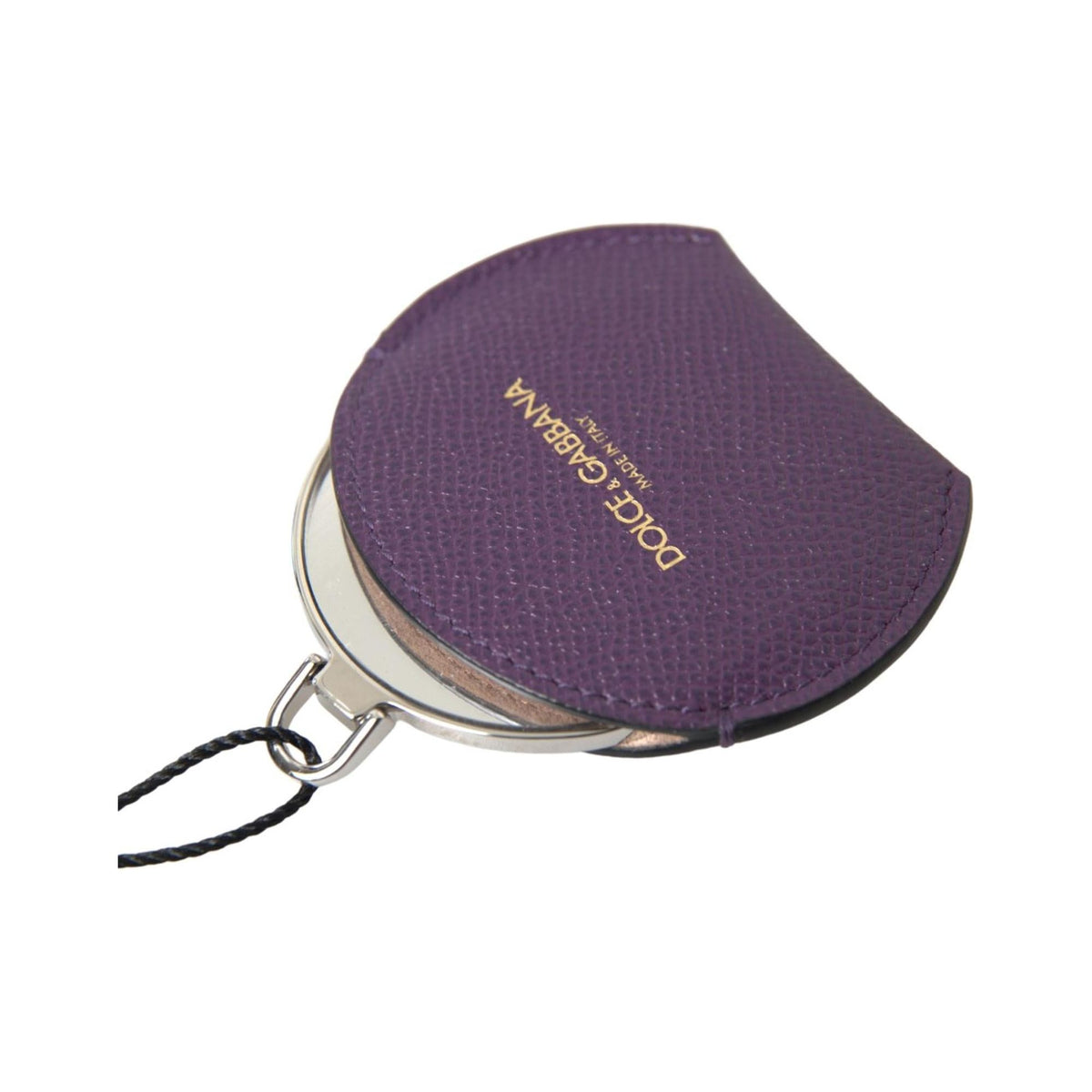 Dolce & Gabbana Women's Purple Calfskin Leather Round Hand Mirror Holder - One Size