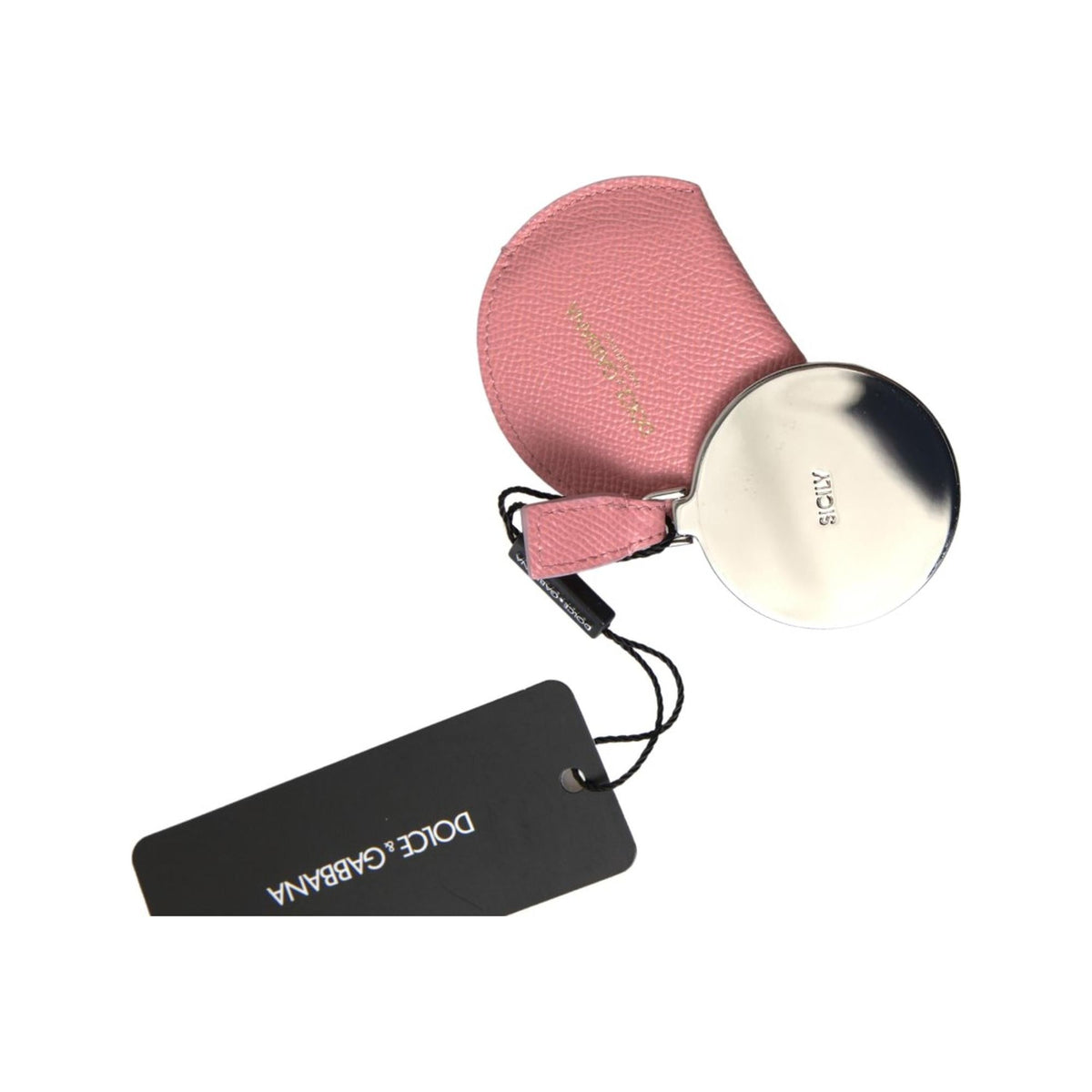 Dolce & Gabbana Women's Pink Calfskin Leather Round Mirror Holder - One Size