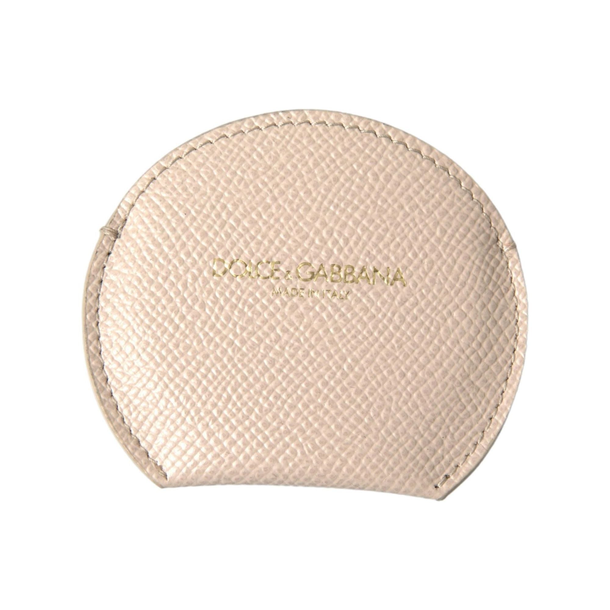 Dolce & Gabbana Women's Beige Calfskin Leather Round Logo Hand Mirror Holder - One Size