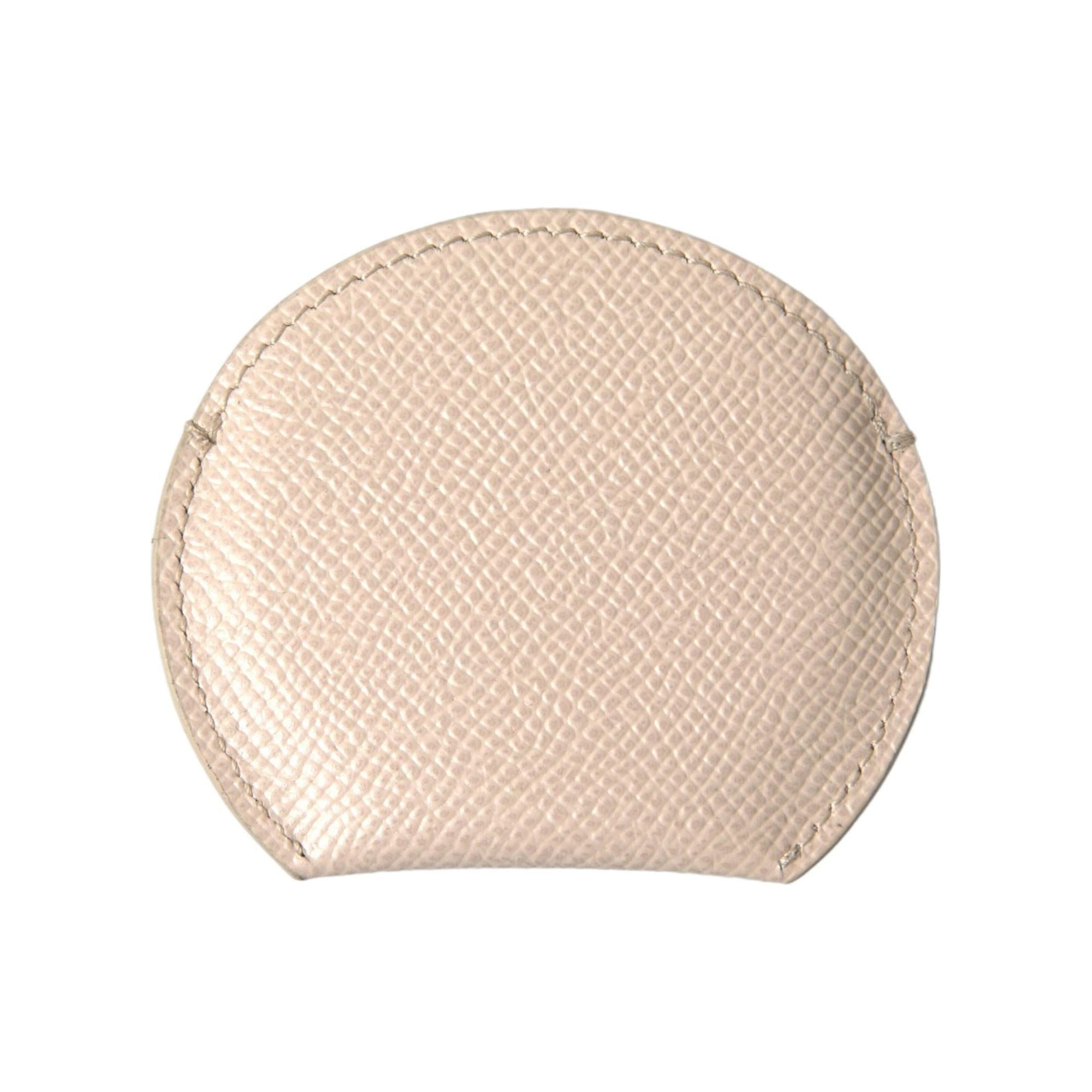 Dolce & Gabbana Women's Beige Calfskin Leather Round Logo Hand Mirror Holder - One Size