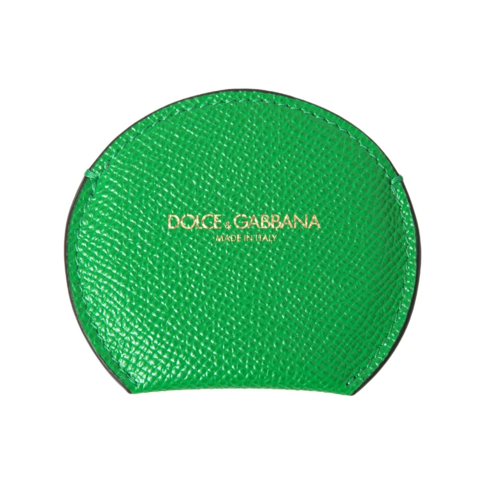 Dolce & Gabbana Women's Green Calfskin Leather Round Logo Hand Mirror Holder - One Size
