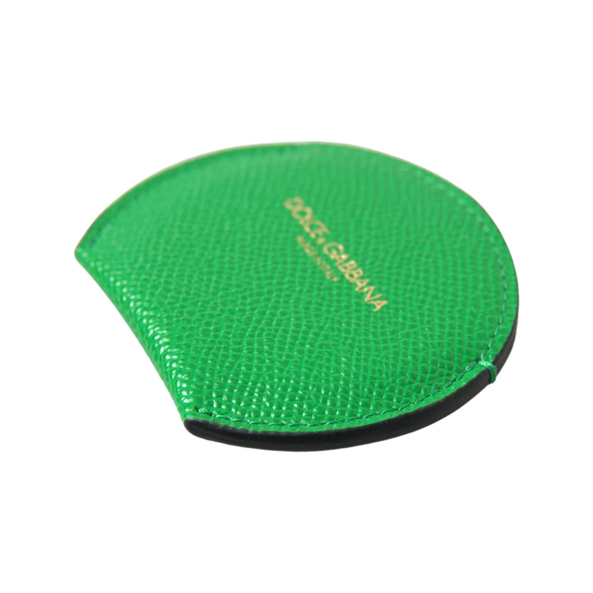 Dolce & Gabbana Women's Green Calfskin Leather Round Logo Hand Mirror Holder - One Size