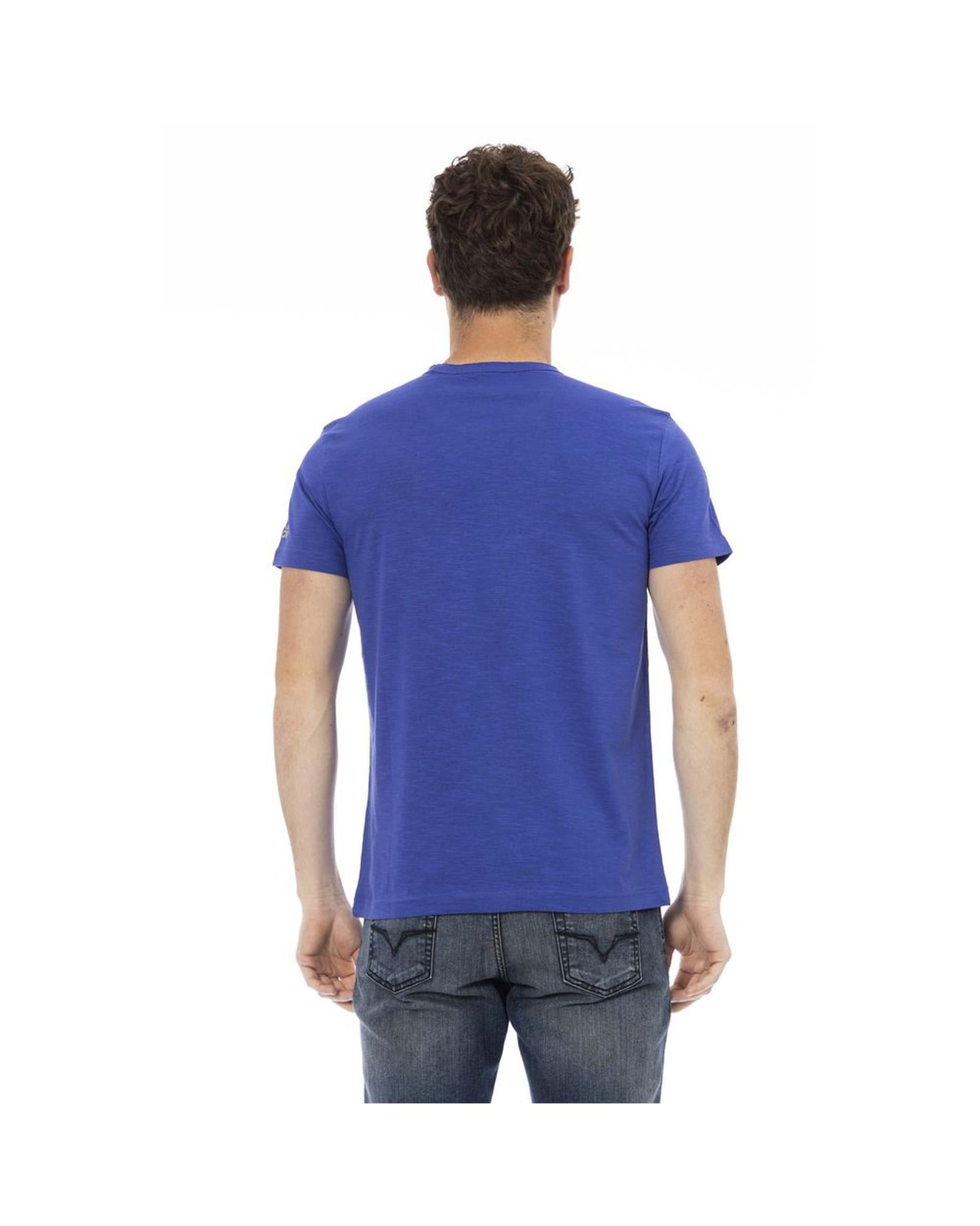 Trussardi Action Men's Sleek Blue Cotton Tee with Unique Front Print - 2XL