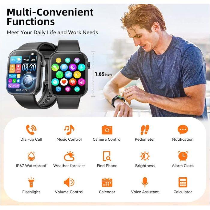 Smart Watch  44mm  Bluetooth call Screen True Multidial Blood Oxygen Game Sports Mode Pro FOR IOS and Android Black with 2 straps