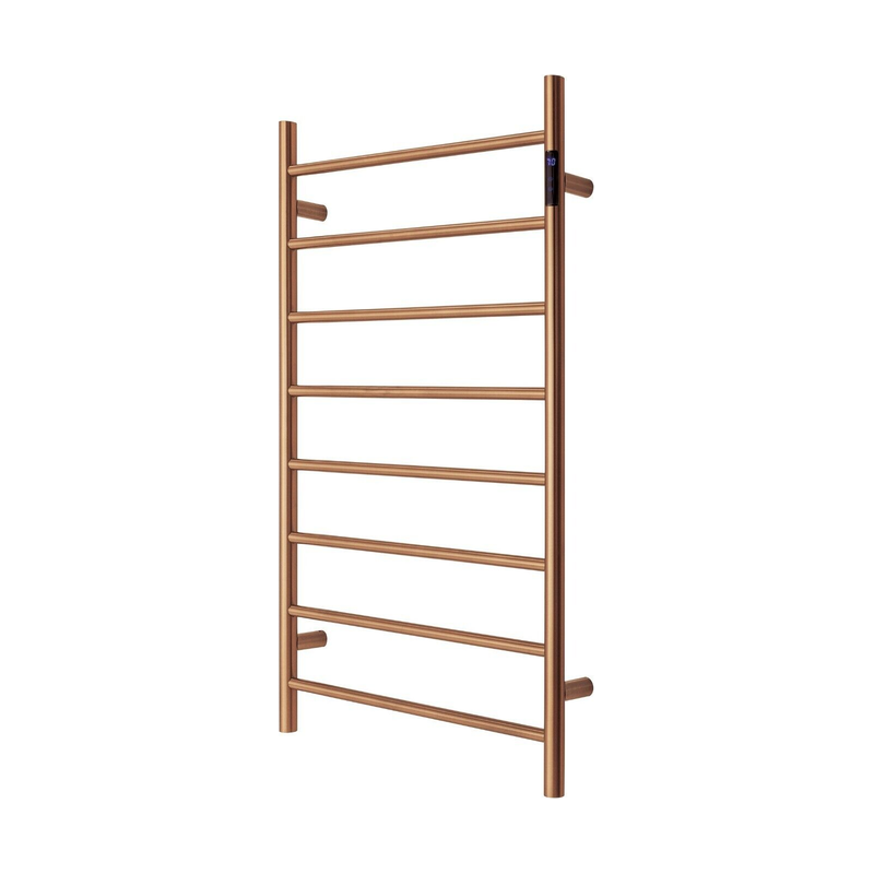 Premium Brushed Rose Gold Heated Towel Rack with LED control- 8 Bars, Round Design, AU Standard, 1000x620mm Wide