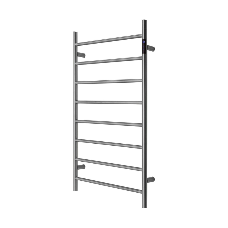 Premium Brushed Chrome Heated Towel Rack with LED control- 8 Bars, Round Design, AU Standard, 1000x620mm Wide