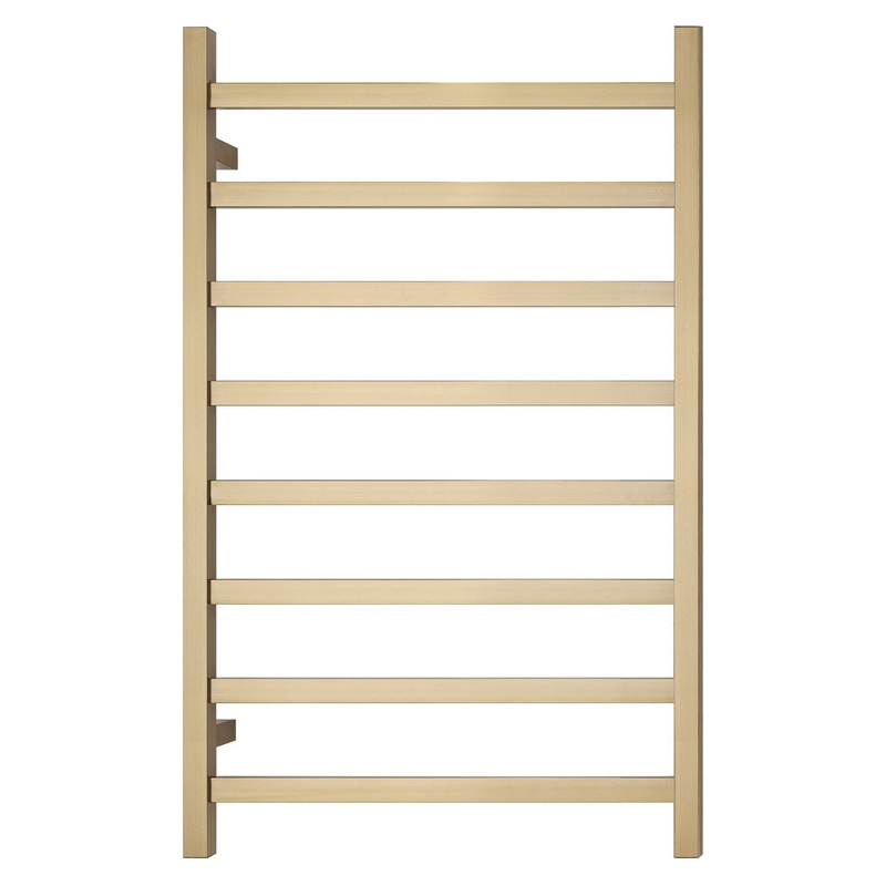 Premium Brushed Gold Heated Towel Rack - 8 Bars, Square Design, AU Standard, 1000x620mm Wide