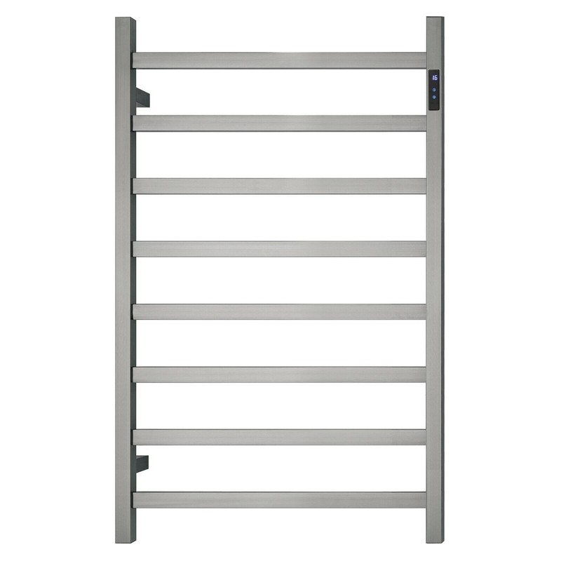 Premium Brushed Nickel Heated Towel Rack with LED control- 8 Bars, Square Design, AU Standard, 1000x620mm Wide