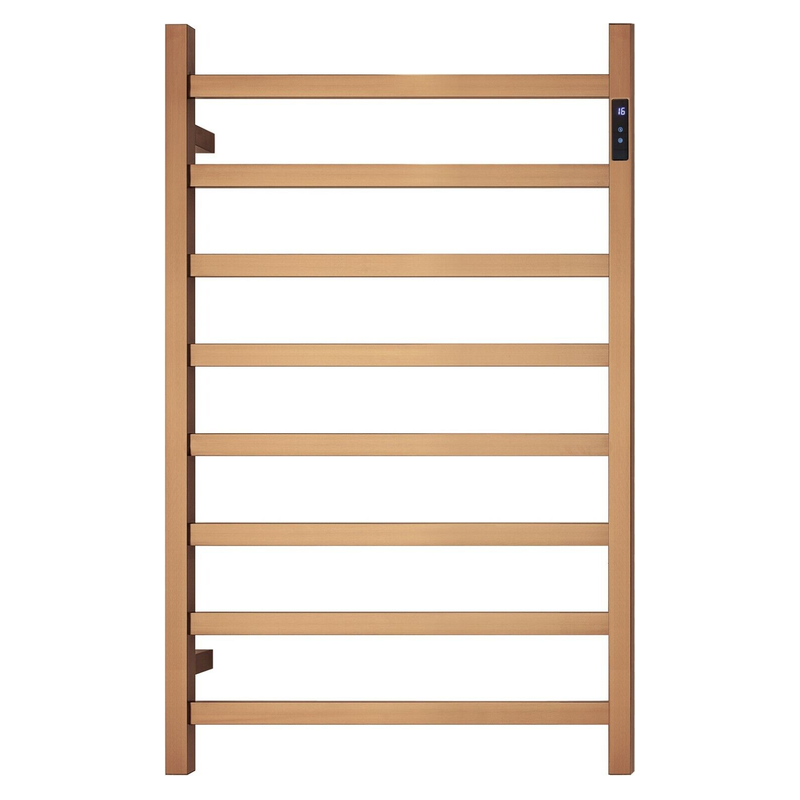 Premium Brushed Rose Gold Heated Towel Rack with LED control- 8 Bars, Square Design, AU Standard, 1000x620mm Wide