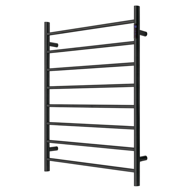 Premium Matte Black Heated Towel Rack with LED Control - 8 Bars, Round Design, AU Standard, 1000x850mm Wide