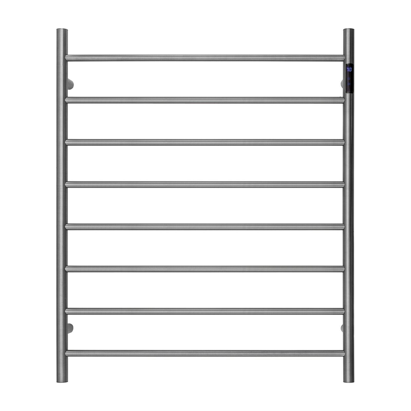 Premium Brushed Nickel Heated Towel Rack with LED control- 8 Bars, Round Design, AU Standard, 1000x850mm Wide