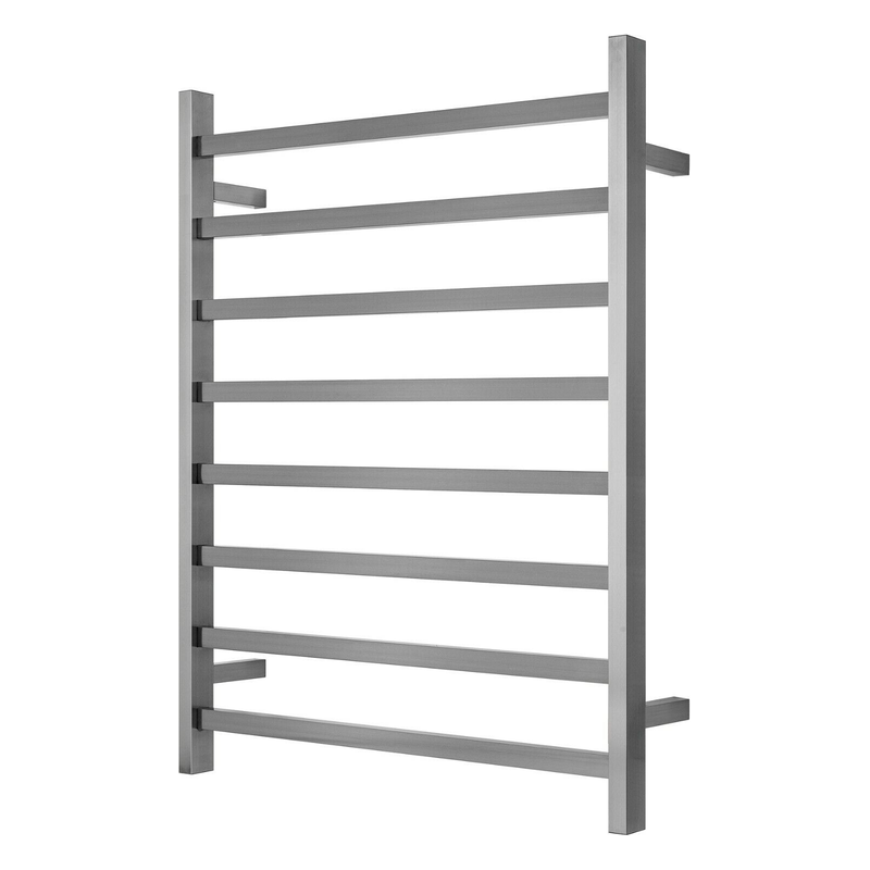 Premium Brushed Nickel Heated Towel Rack - 8 Bars, Square Design, AU Standard, 1000x850mm Wide