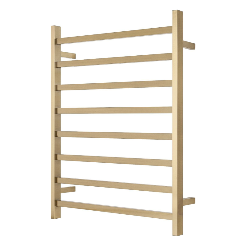 Premium Brushed gold Heated Towel Rack - 8 Bars, Square Design, AU Standard, 1000x850mm Wide