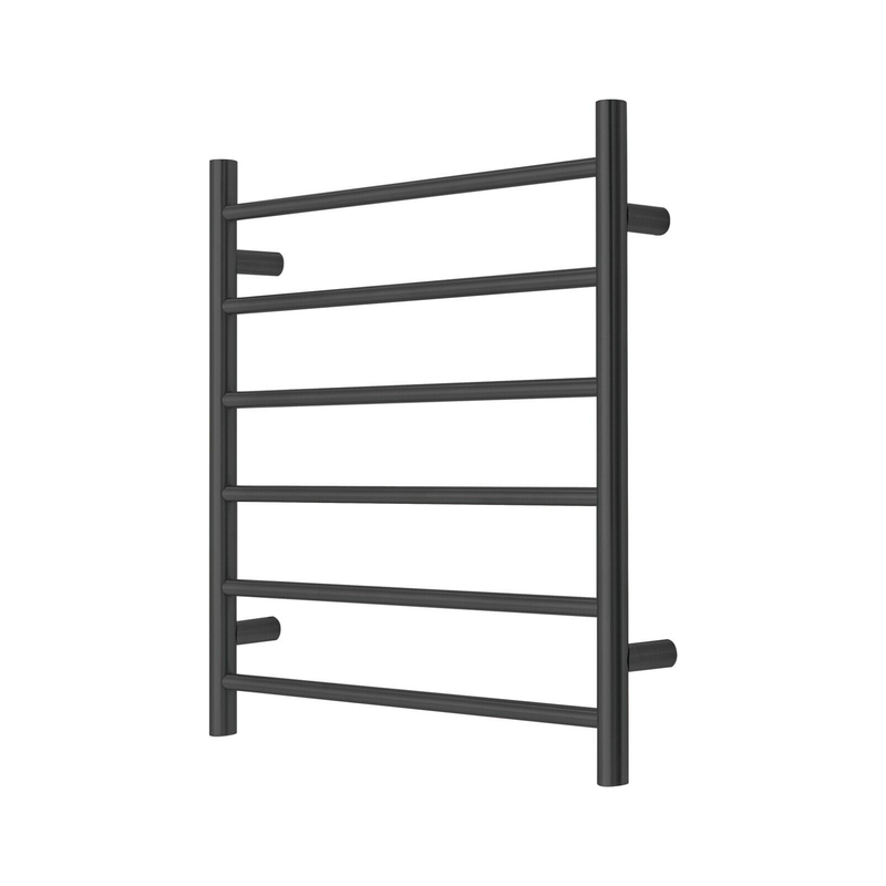 Premium Matte Black Heated Towel Rack - 6 Bars, Round Design, AU Standard, 650x620mm Wide