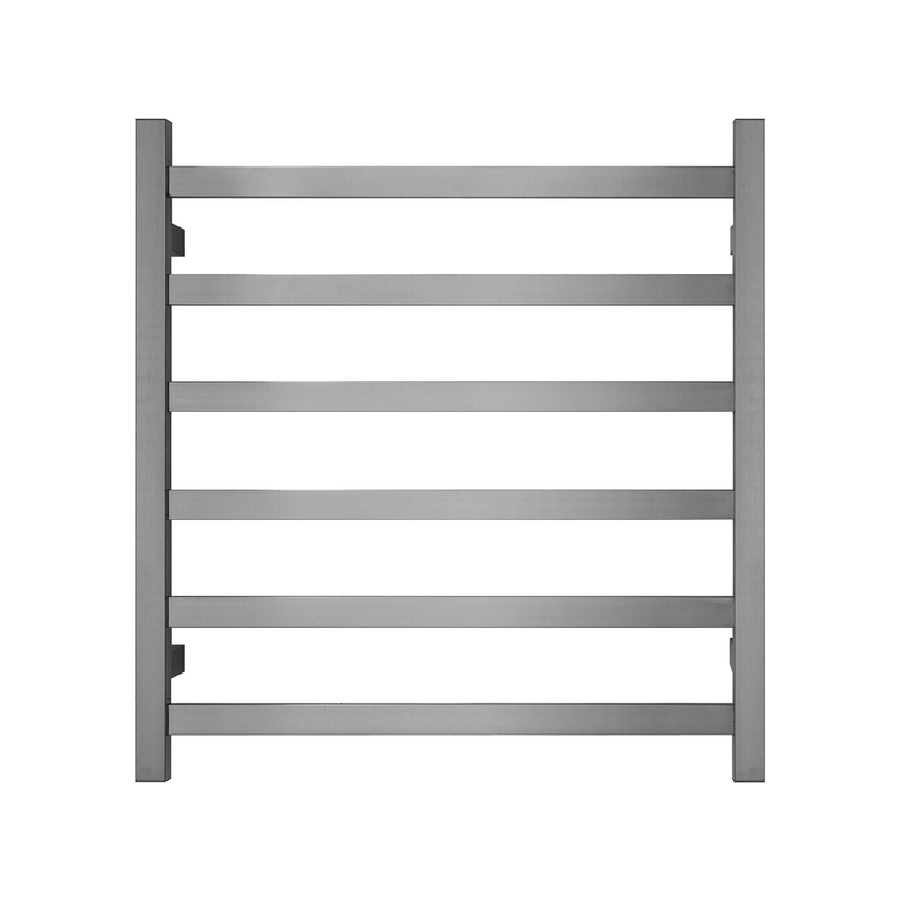Premium Gunmetal Heated Towel Rack - 6 Bars, Square Design, AU Standard, 650x620mm Wide