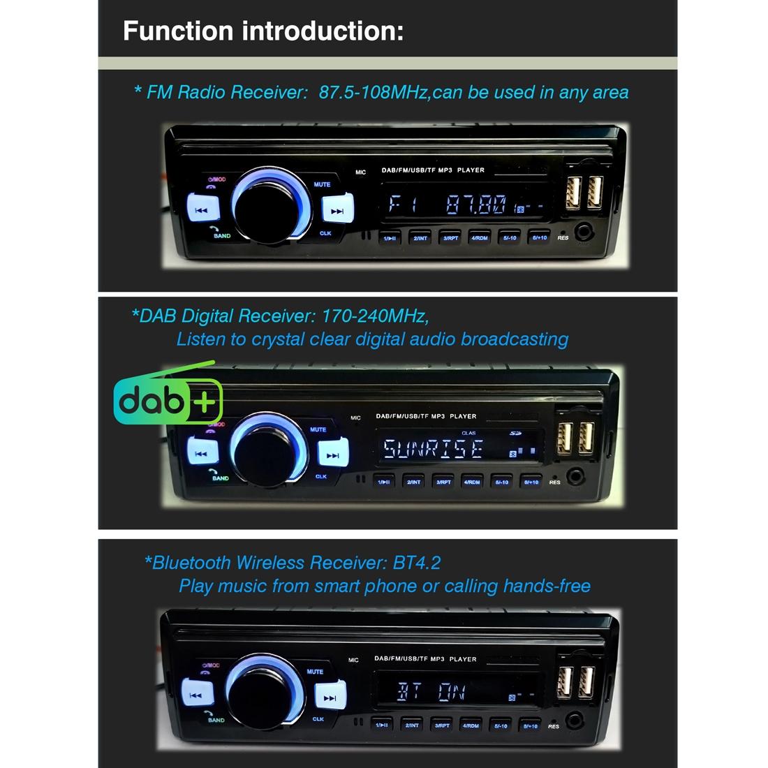 1-Din Car Dab Radio Player - Bluetooth Fm U Disk Mp3 Tf Card