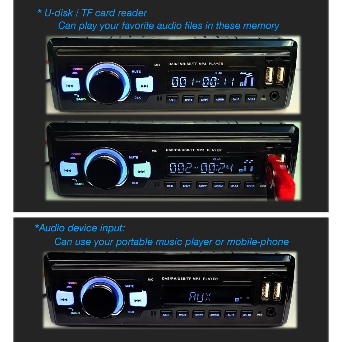 1-Din Car Dab Radio Player - Bluetooth Fm U Disk Mp3 Tf Card