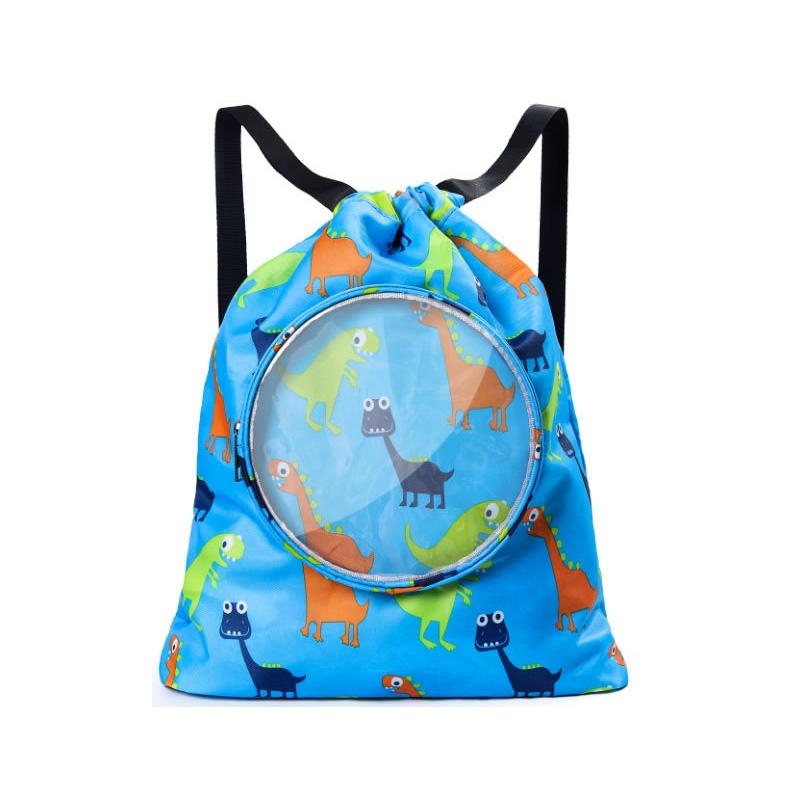 Blue Waterproof Drawstring Beach Bag L Size For Kids Wet & Dry Separation Shoulder Strap - Grey L