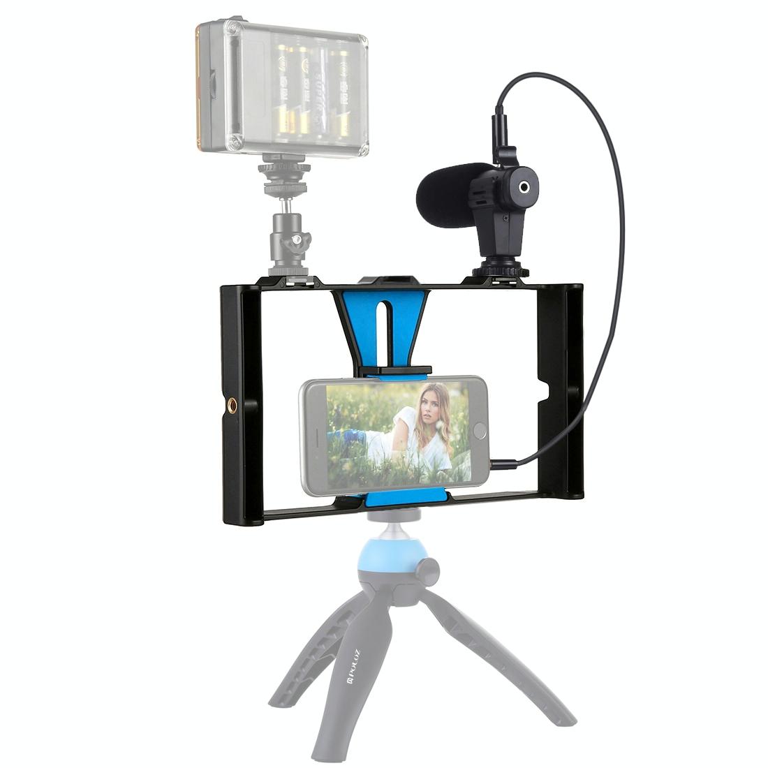 Smartphone Video Rig & Microphone Kit For Live Broadcast - Compatible With Iphone Galaxy Huawei Xiaomi Htc Lg Google And More - Blue