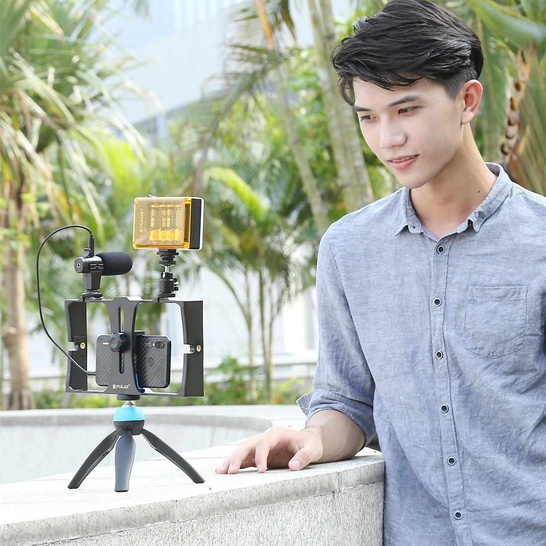 Smartphone Video Rig & Microphone Kit For Live Broadcast - Compatible With Iphone Galaxy Huawei Xiaomi Htc Lg Google And More - Blue