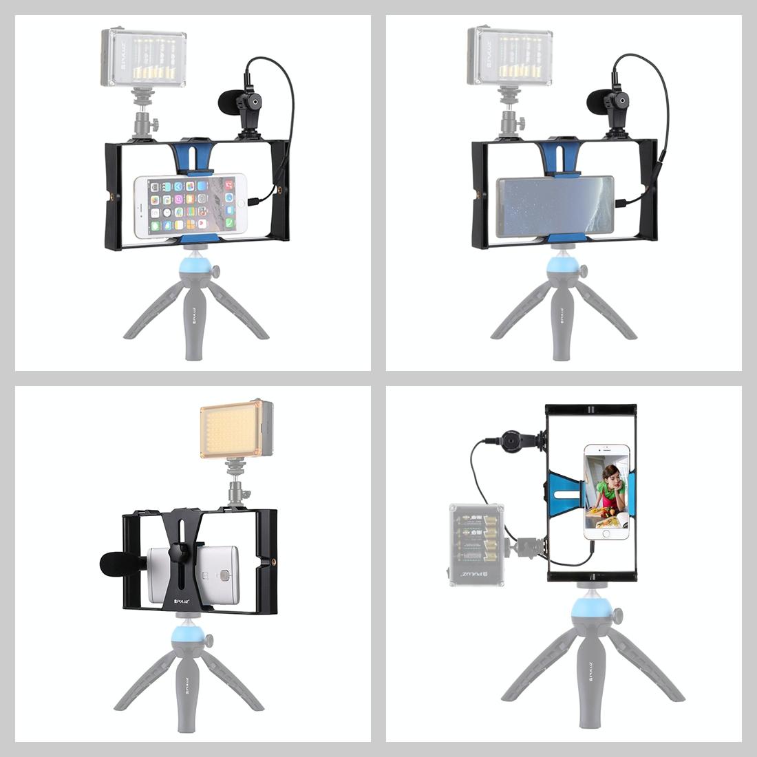 Smartphone Video Rig & Microphone Kit For Live Broadcast - Compatible With Iphone Galaxy Huawei Xiaomi Htc Lg Google And More - Blue