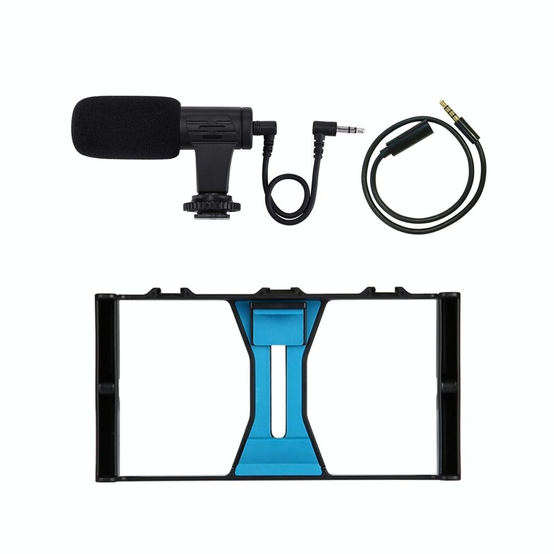 Smartphone Video Rig & Microphone Kit For Live Broadcast - Compatible With Iphone Galaxy Huawei Xiaomi Htc Lg Google And More - Blue