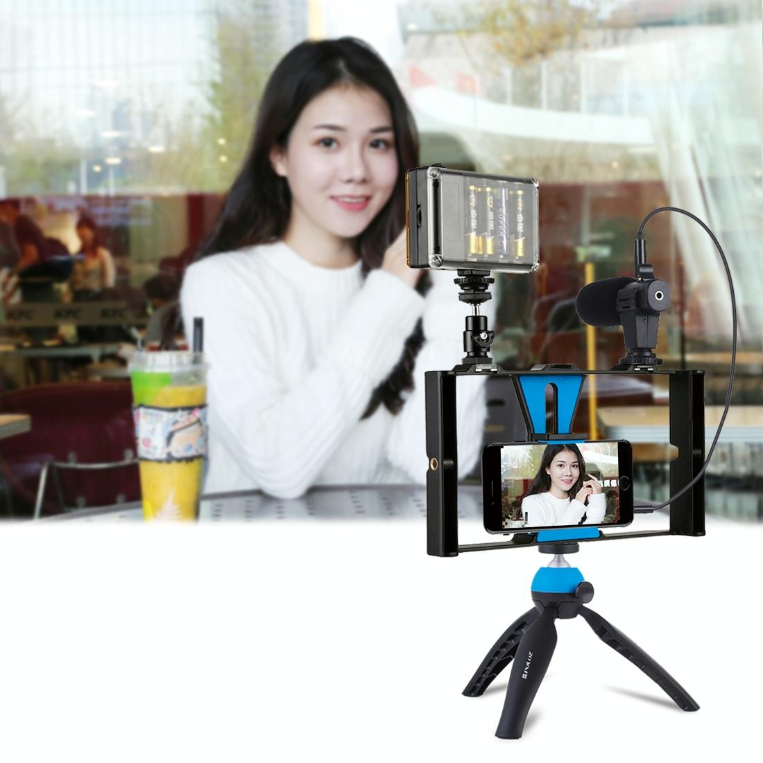 Smartphone Video Rig & Microphone Kit For Live Broadcast - Compatible With Iphone Galaxy Huawei Xiaomi Htc Lg Google And More - Blue