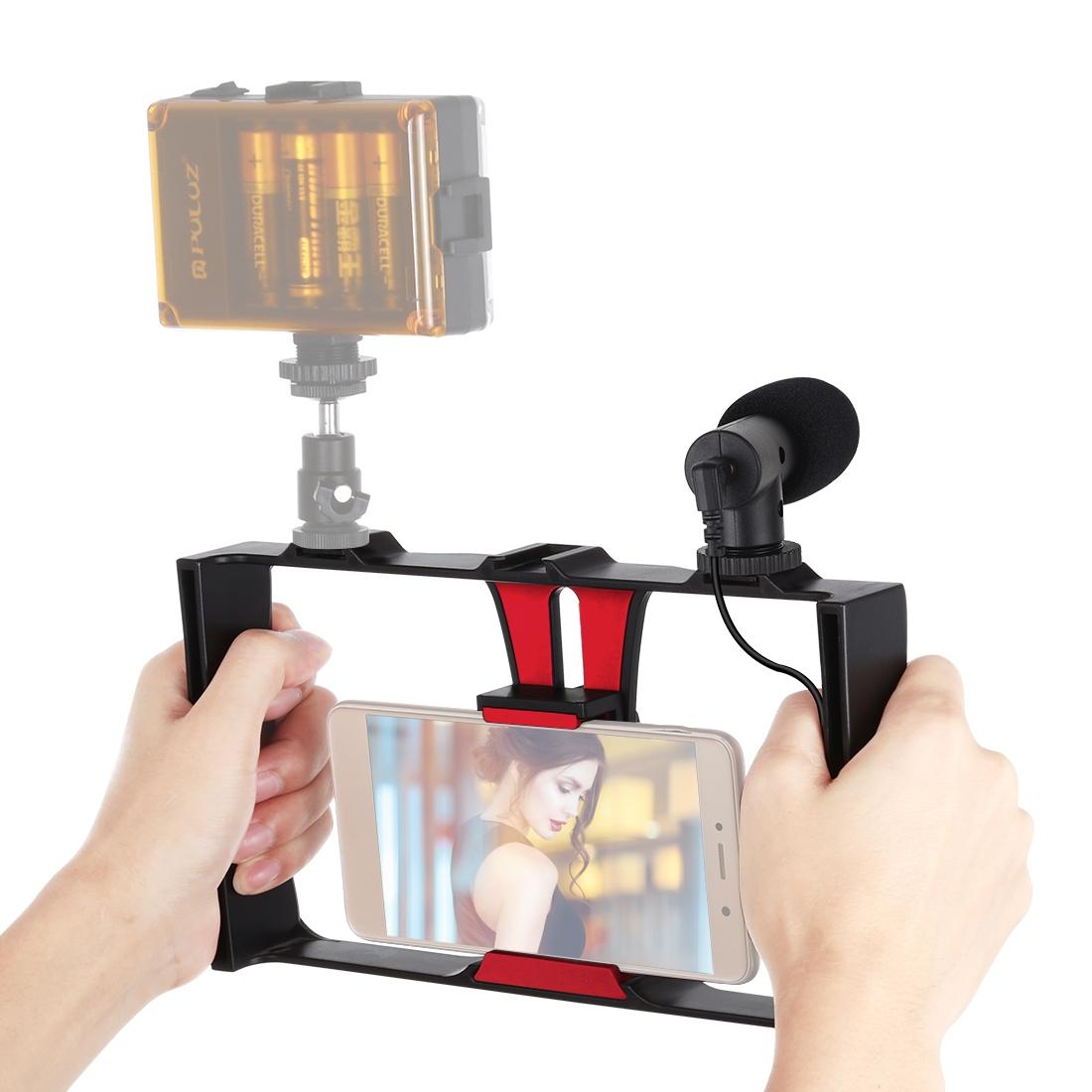 Smartphone Video Rig & Microphone Kit For Live Broadcast - Compatible With Iphone Galaxy Huawei Xiaomi Htc Lg Google And More - Blue
