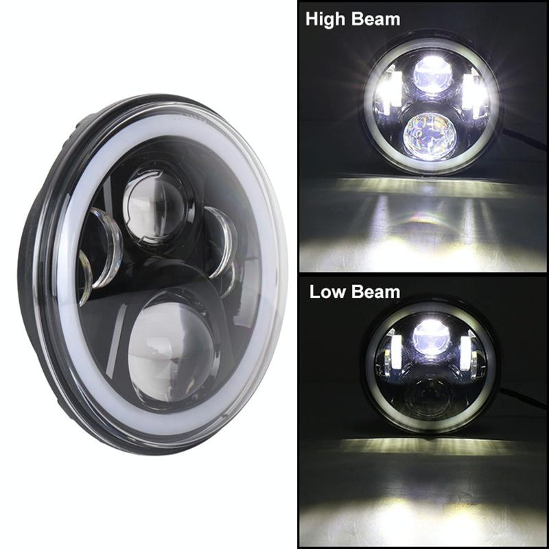 2 Pcs 7 Inch Dc12V 6000K - 6500K 50W Car Led Headlight Cree Lamp Beads For Jeep Wrangler / Harley Support App + Bluetooth Control Black