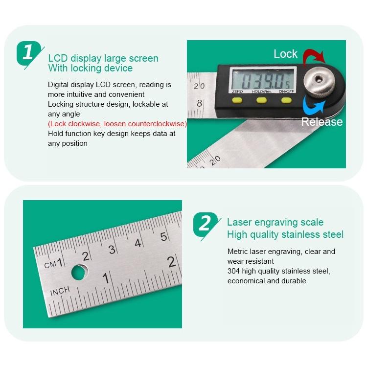 2-in-1 Digital Angle Finder Protractor - 300mm Goniometer Ruler