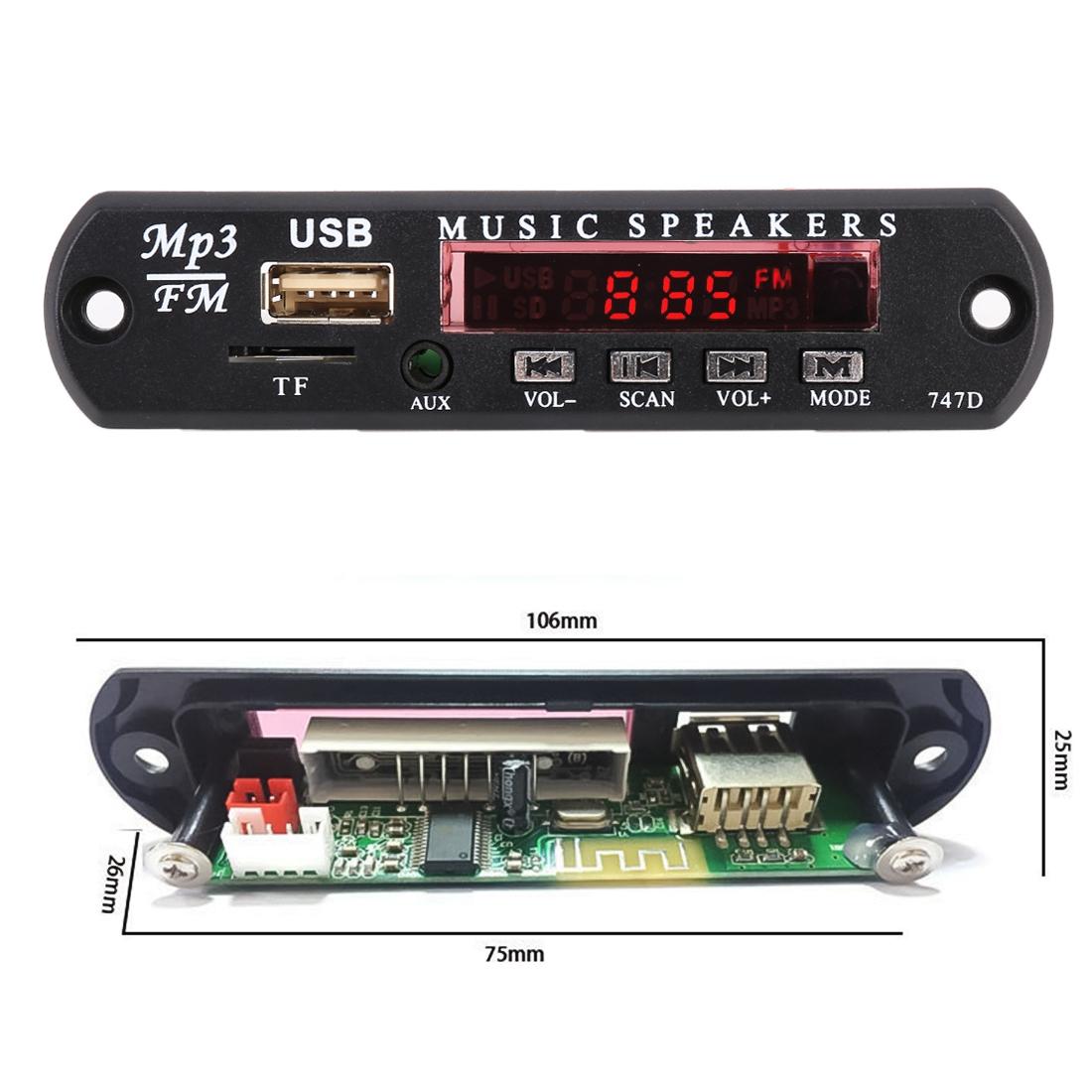12V Car Mp3 Player Board W / Fm Radio Bluetooth Recording - Usb Tf Aux