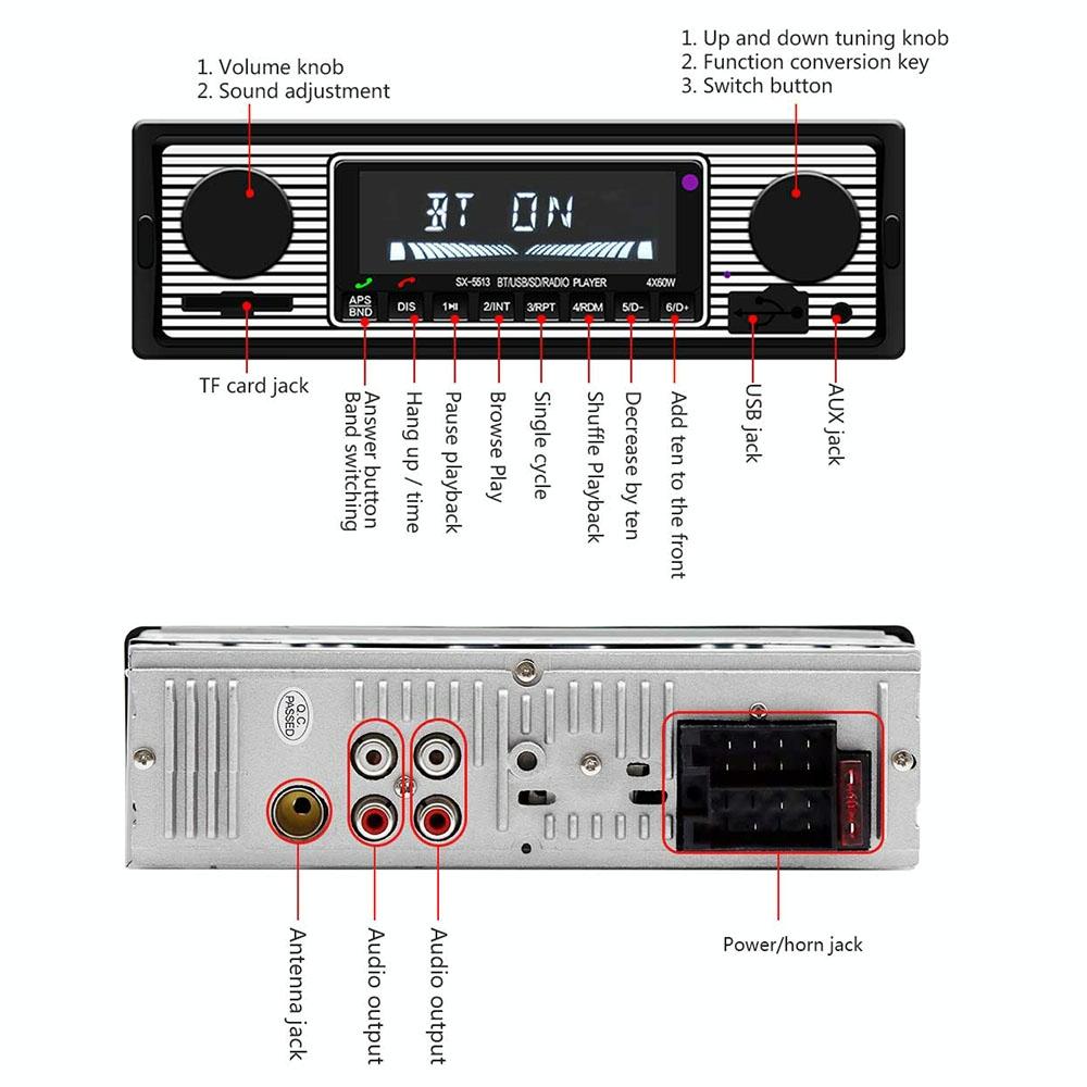 12V Car Mp3 Player With Bluetooth Fm Tf U Disk - Sx-5513