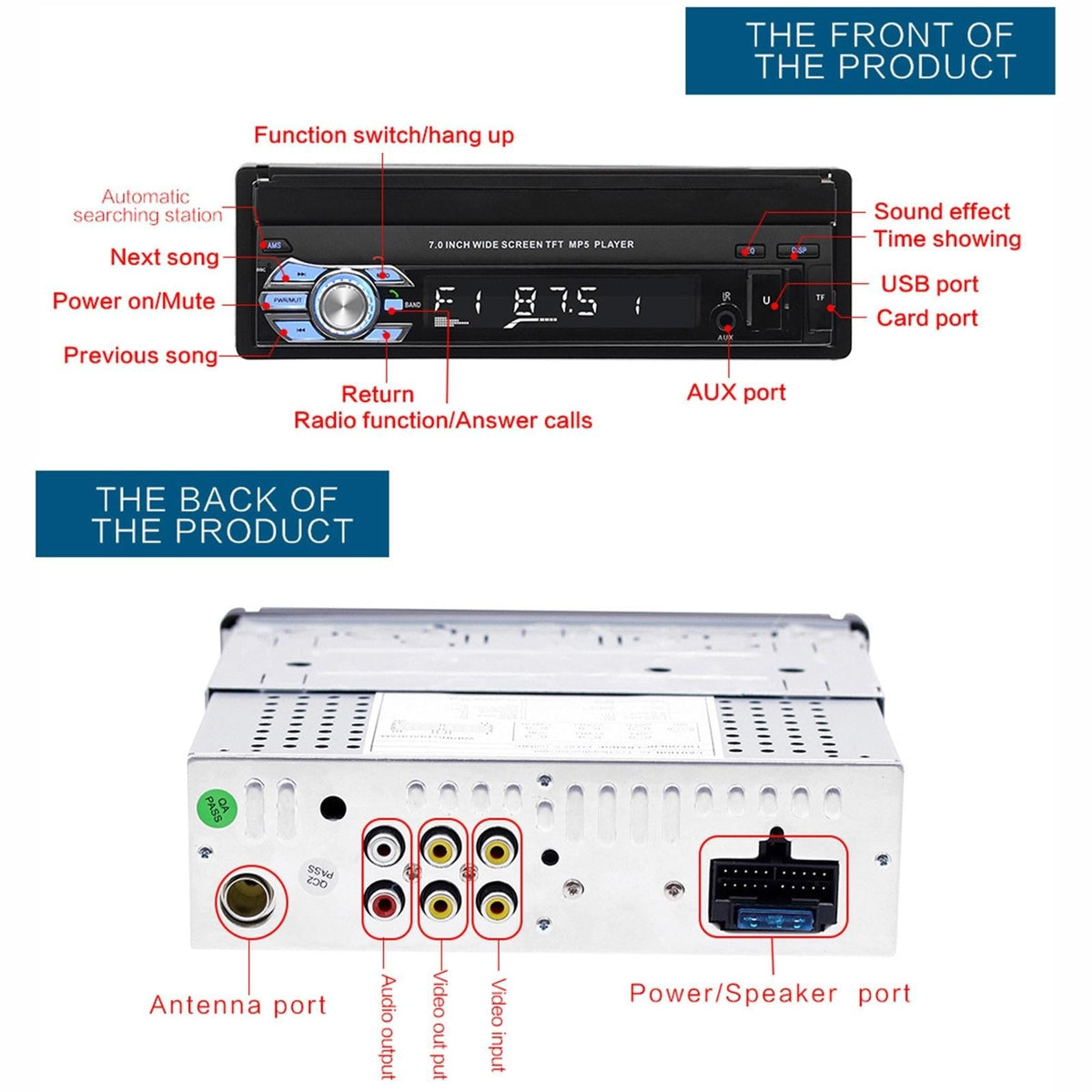 7 Inch Car Mp5 Player - Bluetooth Hands-Free Reverse