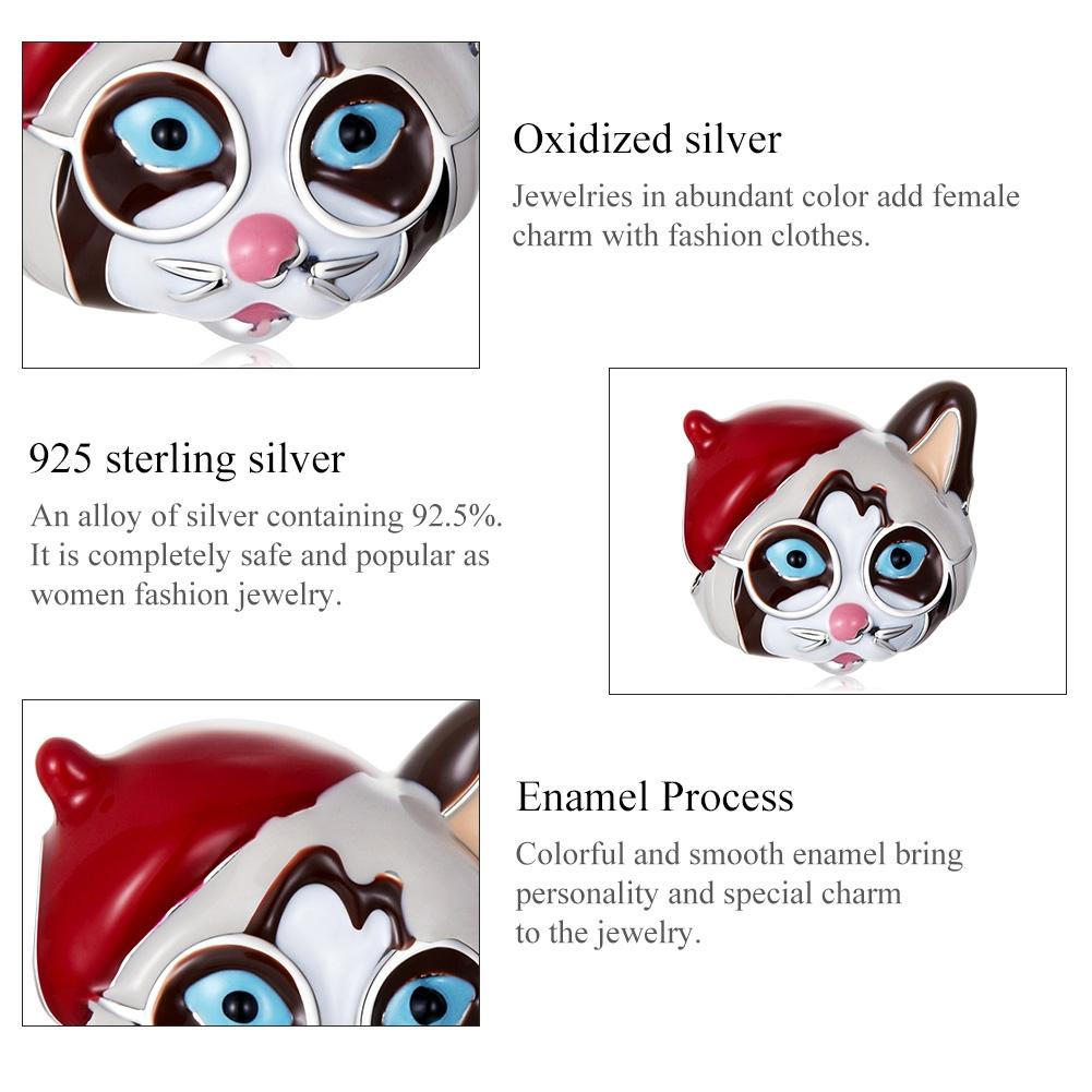 925 Sterling Silver Siamese Cat Bead For Diy Bracelet Or Necklace