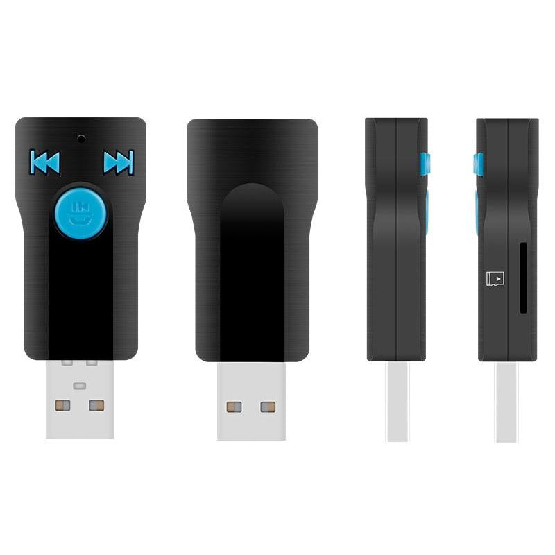 Mini Usb Bluetooth Receiver Mp3 Player With Mic & Audio Cable - Handsfree Aux Output 32Gb Sd / Tf Card Dual Usb Port
