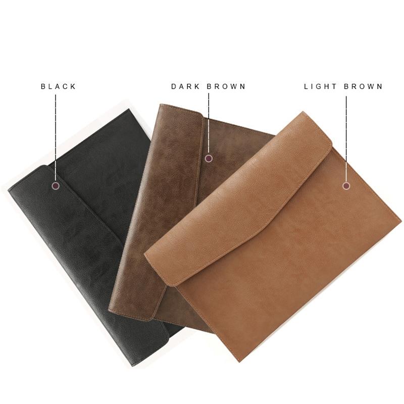 13.3 Inch Litchi Pattern Laptop Sleeve - Light Brown Pu Leather