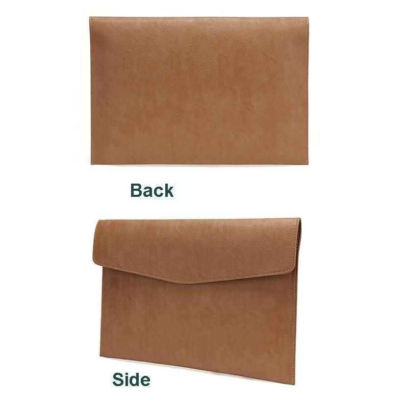 13.3 Inch Litchi Pattern Laptop Sleeve - Light Brown Pu Leather