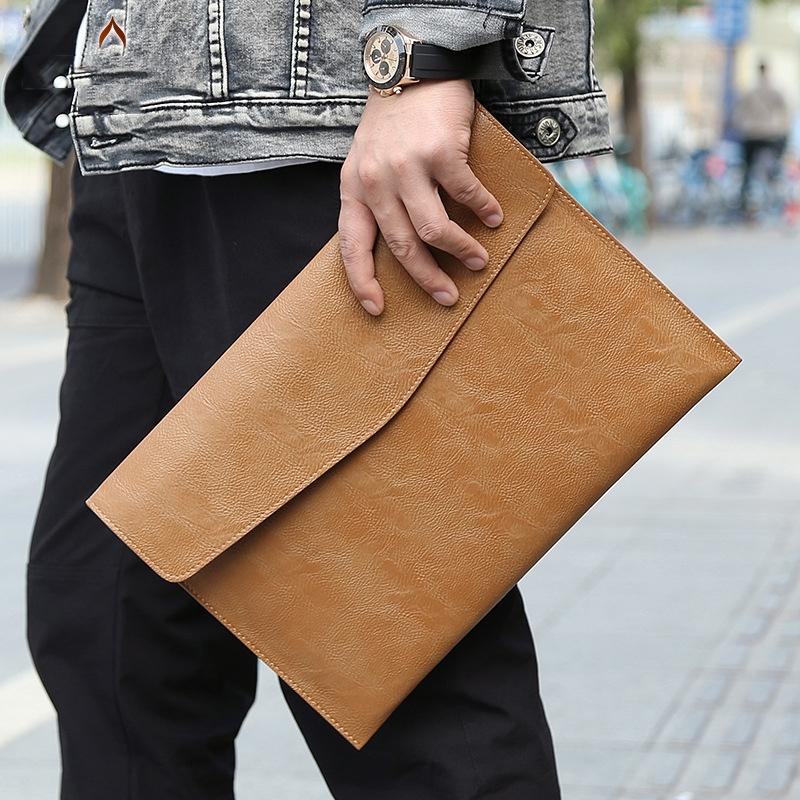 13.3 Inch Litchi Pattern Laptop Sleeve - Light Brown Pu Leather